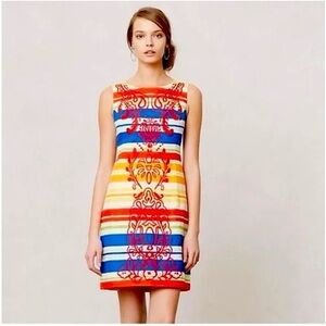 Anthropologie Tabitha Banded Totem Cotton Shift Dress Orange Motif 6